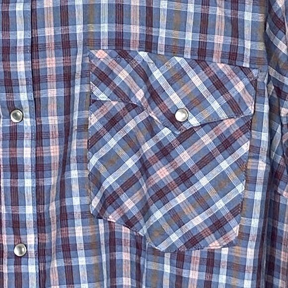 Wrangler Men’s Sz 3XL Gingham Plaid Pearl Snap Cowboy Western Pocket Shirt - Picture 3 of 5